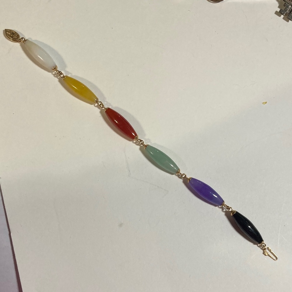 14k Multicolor Jade Beaded Bracelet